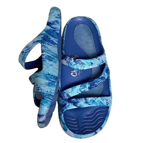 Cheeks Health Sandals Tony Little Sz 10 Blue Slides 3-Strap 169K - Picture 2 of 7